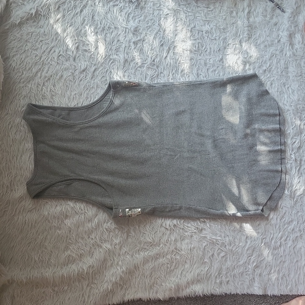 Guess Sequin Y2k shiny grey ribbed Fitted tank top - Picture 3 of 8